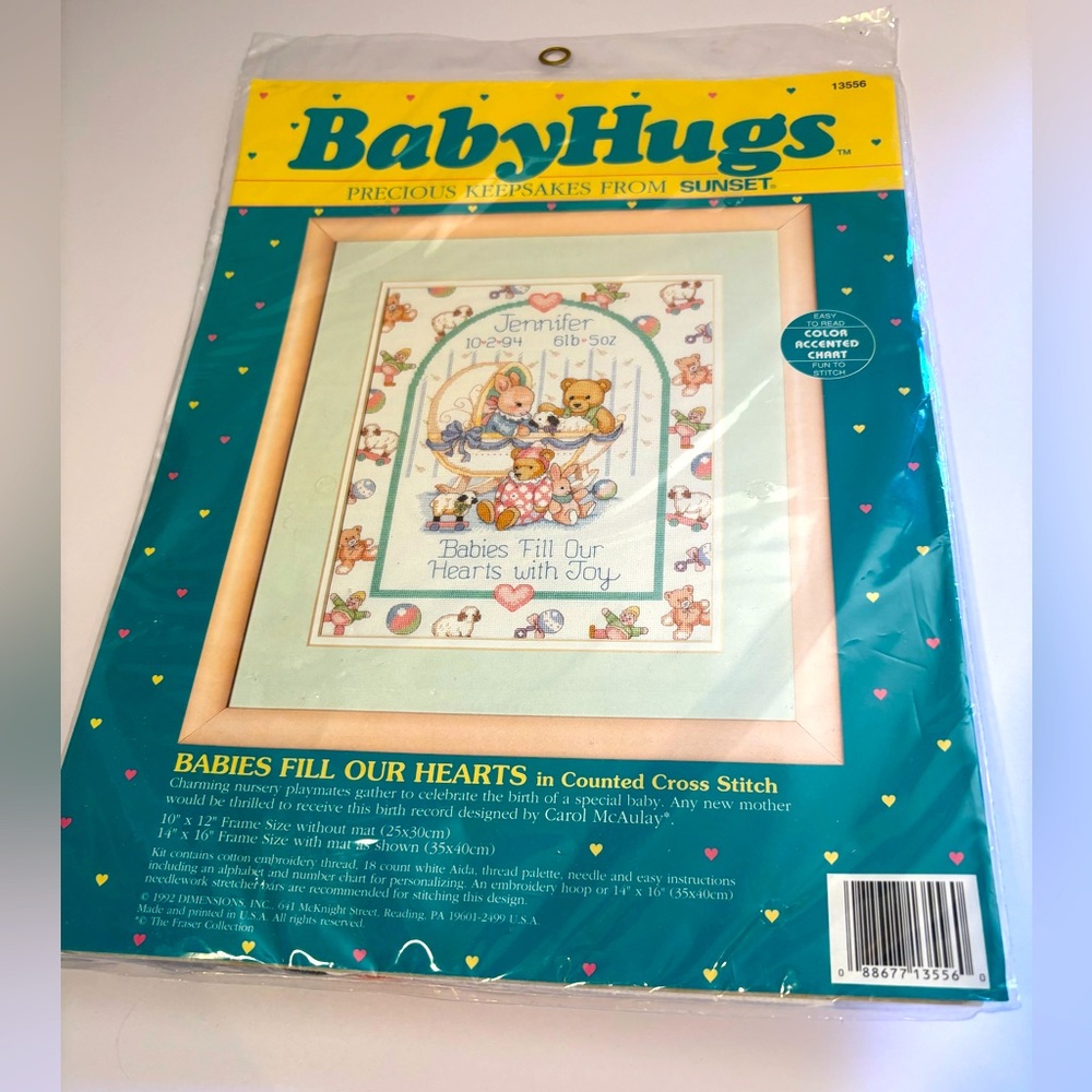 Vintage Baby Hugs Cross Stitch Counted Cross Kit “Babies Fill our Hearts” Craft